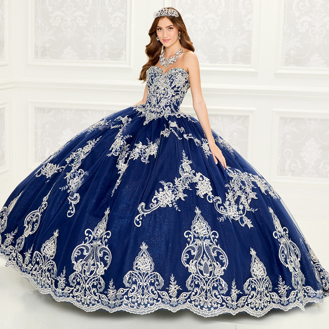Navy Blue Sequin Ball Gown Prom Dresses Floral Quinceanera Dress 66536 –  Viniodress